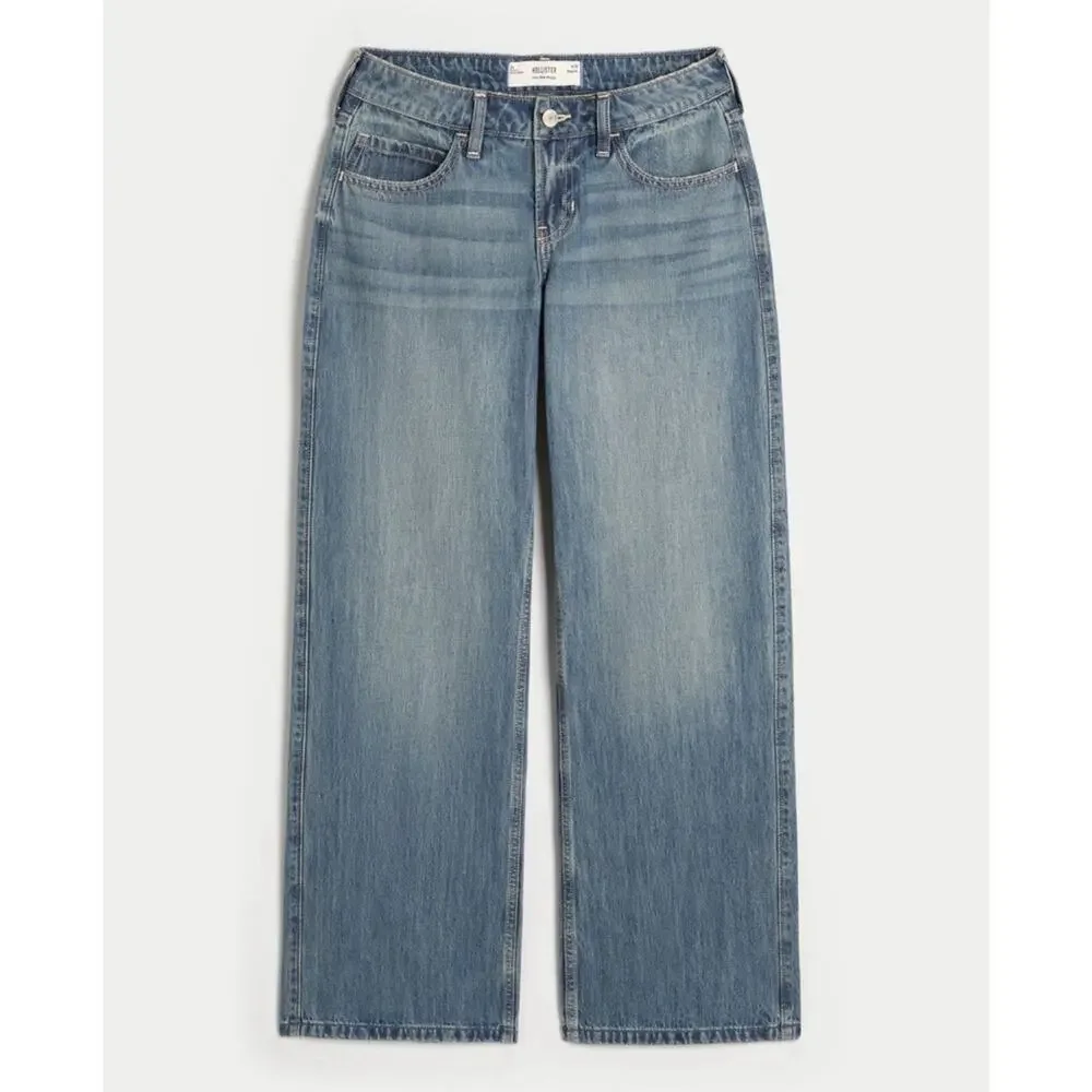 Hollister Low Rise Medium Wash Los Angeles Graphic Baggy Jeans Size 0R Waist 25